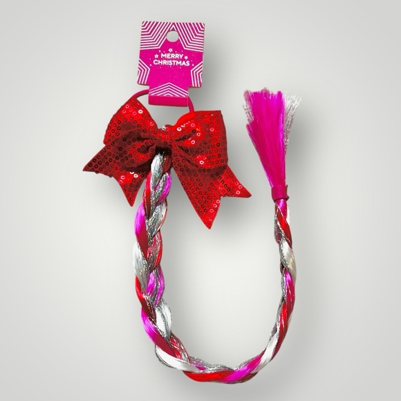 Christmas Themed Pink Silver White Red Braided Hair Extension Party Fun New - Picture 10 of 10